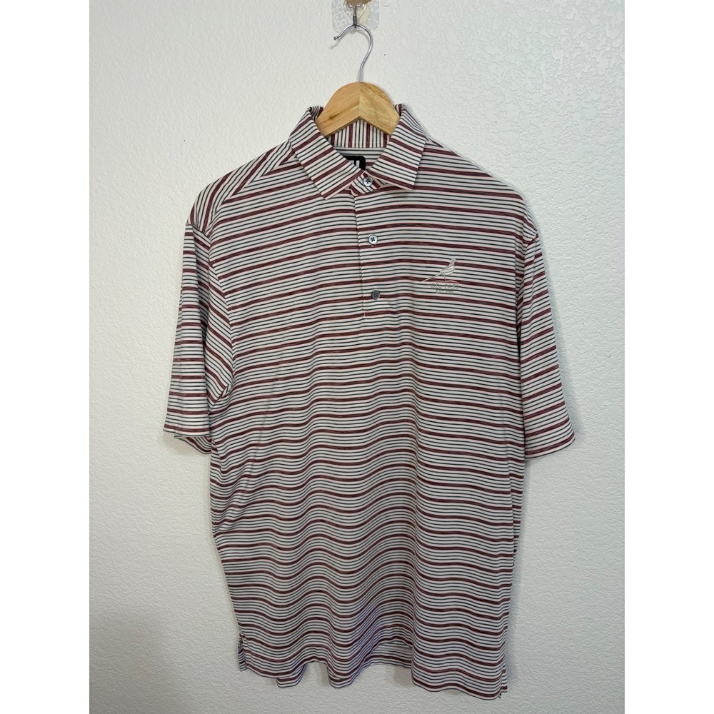 FootJoy Mens Striped Golf Polo Shirt Red Grey Del Paso Country Club Logo Large